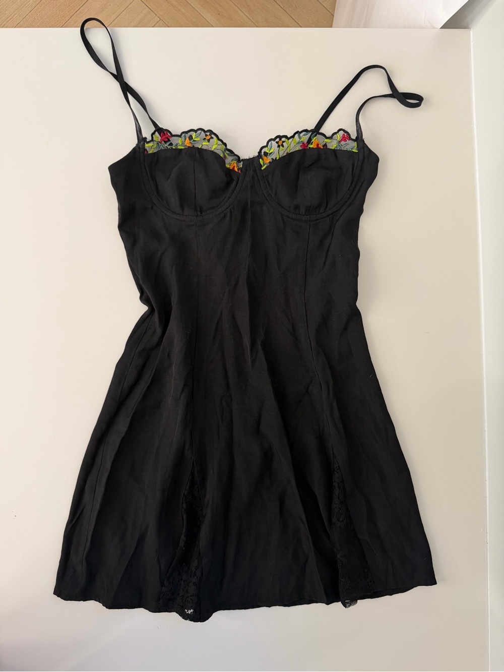 Princess Polly Black Mini Dress with Multicolor Floral Trim